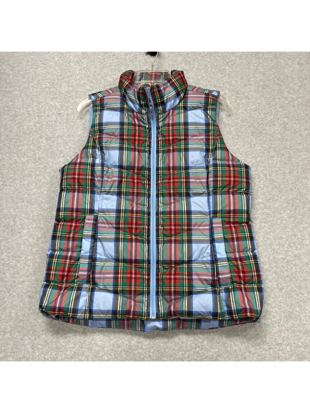 Lands' End Plaid Down Puffer Vest Women's Size M 10-12 Insulated Winter Full Zip